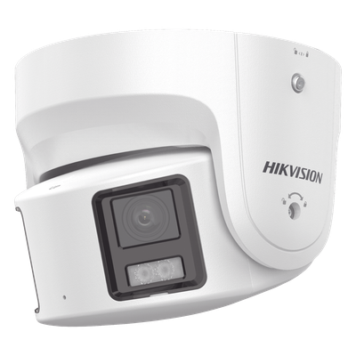 [PROTECCIÓN ACTIVA] Turret IP Panorámica 8 Megapíxel / 2 Lentes 4 mm (180°) / Imagen a Color 24/7 (ColorVu) / PoE / WDR 130° / IP67 / ACUSENSE / Luz Estroboscópica y Alarma Audible / 30 mts Luz Blanca / Micro SD