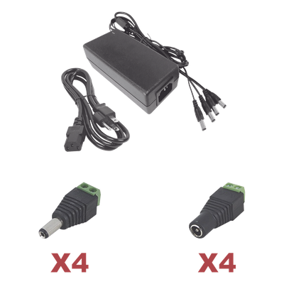 Kit con fuente EPCOM POWER LINE con salida de 12 Vcc a 5 Amper con 4 salidas / Incluye conectores JR52 y JR53