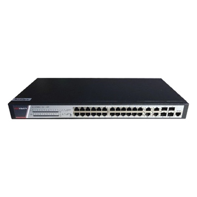 Switch Gigabit PoE+ / Administrable / 24 Puertos 1000 Mbps PoE+ / 4 Puertos 1000 Mbps + 4 Puertos SFP de Uplink / 370 Watts / Soporta IGMP
