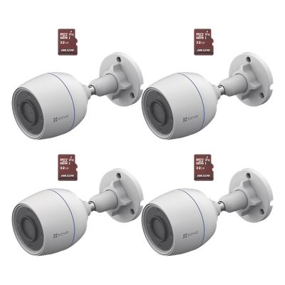 Kit de Camaras WiFi, Incluye 4 Piezas CS-H3C y 4 Piezas HS-TF-E1/32G  / Detección de Movimiento 