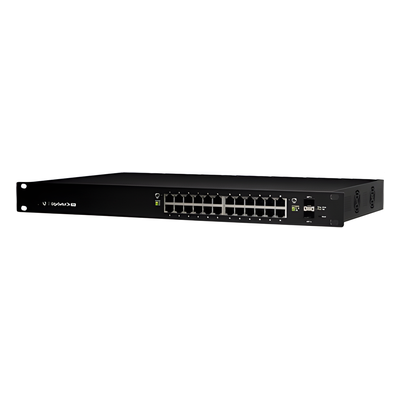 Switch EdgeMAX administrable de 24 puertos Gigabit con PoE+/PoE Pasivo 24V + 2 Puertos SFP, 250 W