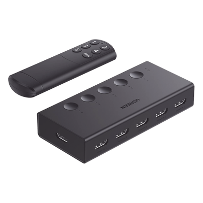 Conmutador HDMI 5X1 | 4K@60Hz | HDMI 2.0, 1.4 | HDCP 2.2, 1.4 | VRR | Dynamic HDR | 3D | CEC | EDID | IR 10 Metros (32.81 Pies) | 18Gbps | Cambio Manual y por Control Remoto | Incluye Cable de Alimentación USB