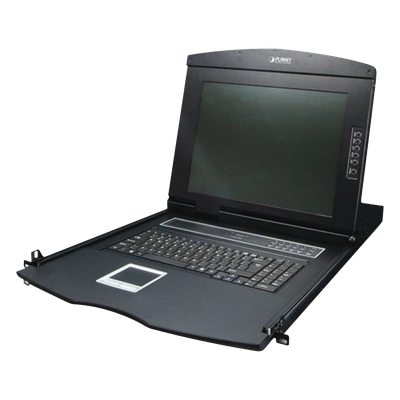 Switch KVM con Monitor de 17"con Teclado y Trackpad para Rack de 1U de Cuatro Postes, 8 Puertos VGA Para Acceder y Controlar Hasta 8 Computadoras Desde una Sola Consola