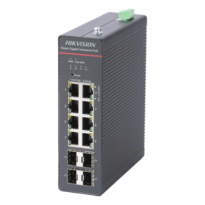 Switch Gigabit PoE+ / Industrial / Administrable / 4 Puertos Gigabit PoE+ (90 W) + 4 Puertos Gigabit PoE+(30 W) / 4 Puertos Gigabit SFP / 300 W Total / 48 a 57 VCD / Ideal para Proyectos / 300 Metros de Distancia
