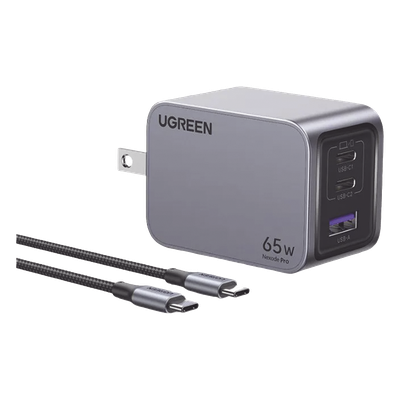 Cargador de 65W serie Nexode Pro | 3 Puertos de Carga Rápida | 2 USB-C | 1 USB-A | Tecnología GaNInfinity | PD3.1 de 65W / QC4.0 | Tecnología de Protección Térmica | Optimiza la Carga | Caja de Aluminio | Incluye Cable U