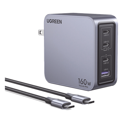 Cargador Rápido GaN / 160W Máximo / 3 USB-C + 1 USB-A / PD3.1 140W / PPS / UFCS / QC5 / Protecciones Múltiples / PC 94-V0