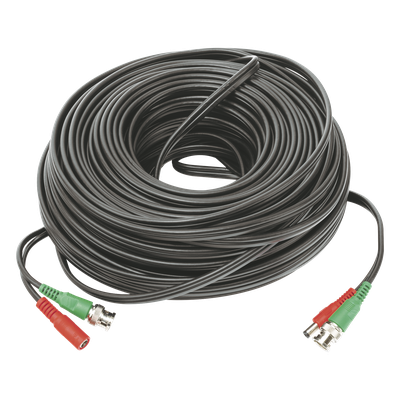 Cable Coaxial (BNC RG59) + Alimentación / SIAMES / 50 Metros (164 Pies) / 100% COBRE / Para Cámaras 4K / Uso Interior y Exterior