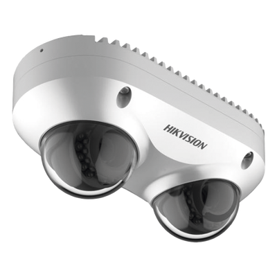 PanoVu Series / Lente Dual de 4 Megapixel / 2 Lentes Fijos de 2.8 mm / Recomendado para Pasillos o Esquinas / IP67 / IK10 / PoE / WDR 120 dB / 10 mts IR / Entrada y Salida de Audio y Alarma / MicroSD