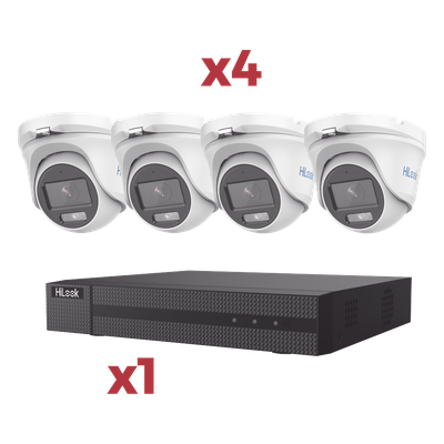 [Kit] DVR 4 Canales TurboHD + 1 Canal IP / 2 Megapixel (1080pLite) / AcuSense Lite / Audio por coaxitron / 1 Bahia de disco duro / 4 Cámaras Metalicas / 2 Megapixel tipo turret / ColorVu Lite + Microfono Integrado