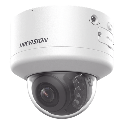 Domo IP 4 Megapixel / Lente Mot. 2.7 a 13.5 mm / Dual Light (40 mts IR + 40 mts Luz Blanca  / Exterior IP66 / IK10  / Audio y Alarma I/O / PoE+ / ONVIF / Micro SD / 4 Analíticos: AcuSense, Deteccion Facial, Conteo de Personas por Cruce y Zona