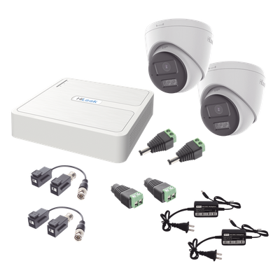 Kit HiLook Audio Bidireccional TurboHD 1080p / DVR 4 Canales / 2 Cámaras Turret (Exterior) con Bocina y Microfóno Integrado / 2 Fuentes de Poder / Accesorios