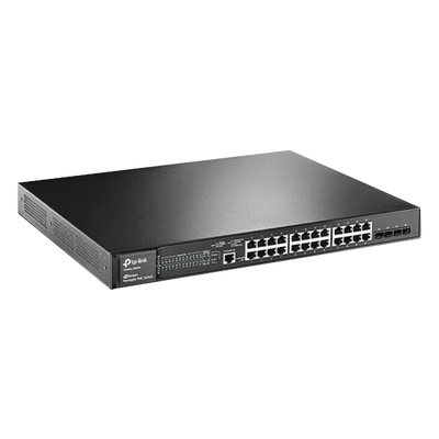 Switch JetStream PoE+ administrable Capa 2, 24 puertos 10/100/1000 Mbps + 4 puertos SFP 384 W