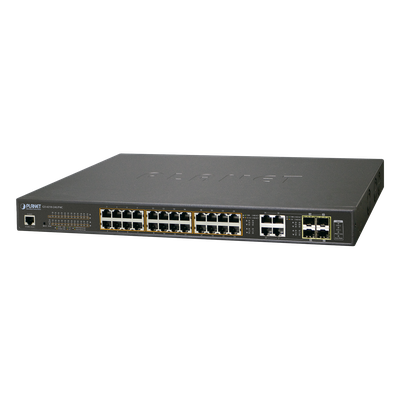 Switch Administrable L2, 24 puertos 10/100/1000T c/Ultra PoE + 4 puertos combo Gigabit TP/SFP, (600W)