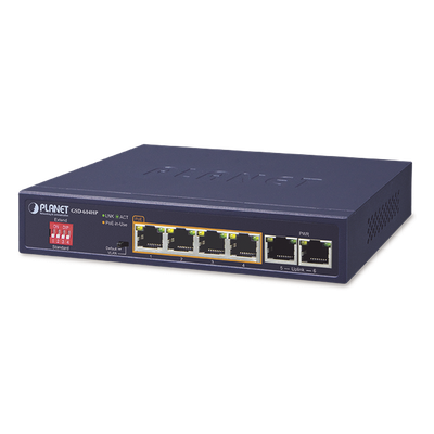 Switch No Administrable 4 Puertos 10/100/1000T 802.3at PoE + 2 Puertos 10/100/1000T de Uplink para Escritorio