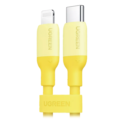 Cable USB-C a Lightning / Certificado MFi / 1 Metro / Adecuado para iPhone, iPad, iPod / Carga Rápida PD 20W /  Sincronización de Datos de hasta 480 Mbps / Goma de Silicona y  TPE. / Suave al Tacto / Color Yellow