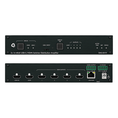 Distribuidor y Switcher 2x1:4 | 4K@60Hz 4:4:4 | HDMI 2.0b | HDCP 2.3 | 18Gbps | EDID Inteligente | Escalado Automático | Audio Analógico | RS-232 | Alimentación 20 VDC | Montaje en Rack 1U | 21.46 cm x 16.30 cm x 4.36 cm (8.45 in x 6.