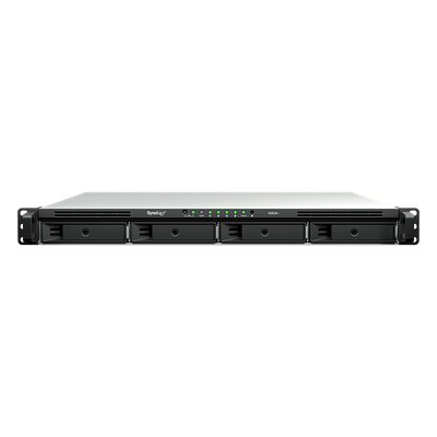 NAS Rackmount 4 Bahías / 1U 44 mm (1.73 in) / AMD Ryzen V1500B 4 Núcleos 2.2 GHz / 4GB DDR4 ECC SODIMM / 4x 1GbE RJ45 / PCIe 3.0 x8 / Escalable a 8 Bahías con RX426 / DSM / Storage Tiering
