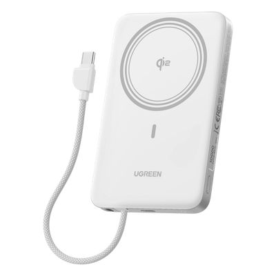 Banco de Energía Magnético Inalámbrico / 10000 mAh / 30W USB-C PD+PPS / Cable USB-C Integrado 30W / Carga Inalámbrica Magnética 15W / Doble Celda 5000 mAh / Pantalla LED / 39.2 Wh