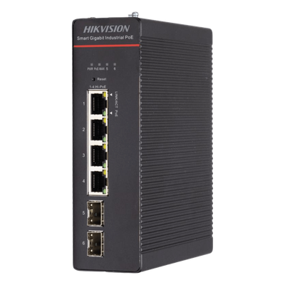 Switch Industrial / Administrable Gigabit / 4 Puertos Gigabit HiPoE (90 W) / 2 Puertos SFP / 300 W Total / 48 a 57 VCD / Ideal para Proyectos / 300 Metros de Distancia