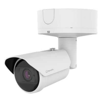 Cámara Bullet AI 8MP / Sensor 1/1.2" / Zoom Motorizado 2.25x 5.9-13.3 mm / WiseIR 60 m (196.85 ft) / Análisis Inteligente IA / IP66/IP67 / Wisenet 9 / Dual NPU / 4GB RAM