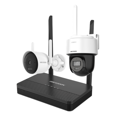 Kit IP Inalámbrico 2 Megapíxel / NVS 4 Canales / 1 Cámara Bala Exterior + 1 Cámara Turret Interior con Lente 2.8 mm y Dual Light / Audio Bidireccional (Micrófono y Bocina) / Soporta Micro SD de 512 GB
