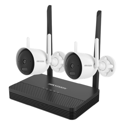 Kit IP Inalámbrico 2 Megapixel (1080p) / NVS 4 Canales / 2 Cámaras Bala para Exterior con Lente 2.8 mm y Dual Light (30 mts IR + 20 mts Luz Blanca) / Audio Bidireccional (Micrófono y Bocina) / Soporta Micro SD de 512 GB