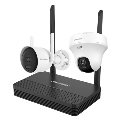 Kit IP Inalámbrico 4 Megapixel / NVS 4 Canales / 1 Cámara Bala Exterior + 1 Cámara Turret Interior con Lente 2.8 mm y Dual Light / Audio Bidireccional (Micrófono y Bocina) / Soporta Micro SD de 512 GB