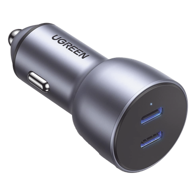 Cargador de Auto de 40W / 2 Puertos USB-C / 20 Watts por Puerto / Compatible con Vehículos de 12 y 24 VCD / Chip Inteligente / Diseño Compacto / Multi protección / Aleación de Aluminio