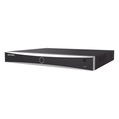 NVR 12 Megapixel (4K) / 16 Canales IP / 16 Puertos PoE+ / Reconocimiento Facial / AcuSense (Evita Falsas Alarmas) / 2 Bahías de Disco Duro / Switch PoE 300 mts / HDMI en 4K / Alarmas I/O / 300 Metros PoE Modo Extendido
