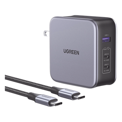 Cargador de 140W serie Nexode | 3 Puertos de Carga Rápida | 2 USB-C | 1 USB-A | Tecnología GaN II +SIC | PD3.1 / QC4.0 | Tecnología de Protección Térmica | Optimiza la Experiencia de Carga | Incluye cable USB-C