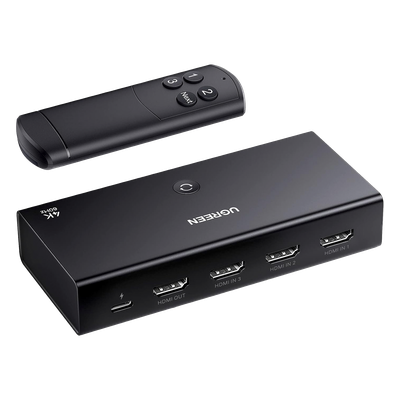 Conmutador HDMI Switch 4@60Hz | 3 Entradas a 1 Salida | 3D | HDR | Dolby Atmos | DTS5.1/7.1 | HDCP2.2 | PCM2.0 | HDMI2.0 | Reduce el Retraso y la perdida de fotogramas | Incluye Control Remoto.