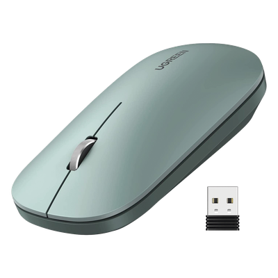 Mouse inalámbrico 2.4 GHz | Ultra Delgado y Silencioso | DPI 1000/1600/2000/4000 (Ajustable)  | Alcance 10m | Scroll de Aluminio | Adaptable a diferentes superficies | Diseño suave al tacto | Contiene Receptor USB | Color Verde