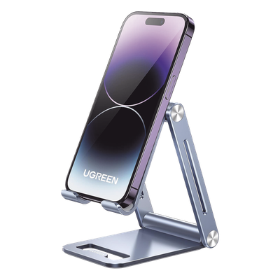 Soporte para Teléfono Celular de Aluminio / Angulo Ajustable / Amplia Compatibilidad con dispositivos de 4.7'' a 7.9'' / Antideslizante / Antiarañazos / Plegable / Color Azul