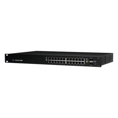 Switch EdgeMAX Administrable de 24 Puertos Gigabit con PoE+/PoE Pasivo 24V + 2 Puertos SFP, 500 W