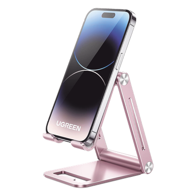 Soporte para Teléfono Celular de Aluminio / Angulo Ajustable / Amplia Compatibilidad con dispositivos de 4.7'' a 7.9'' / Antideslizante / Antiarañazos / Plegable / Color Rosa