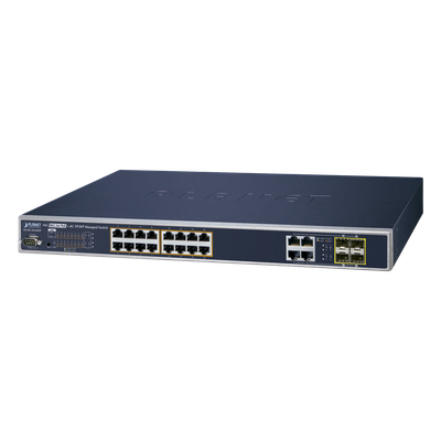 Switch Administrable 16 puertos 10/100/1000 802.3at PoE 230W y 4 puertos GigabitTP/SFP Combo