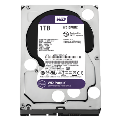 Disco Duro Purple de 1 TB / 5400 RPM / Optimizado para Soluciones de Videovigilancia / Uso 24-7 / 3 Años de Garantia