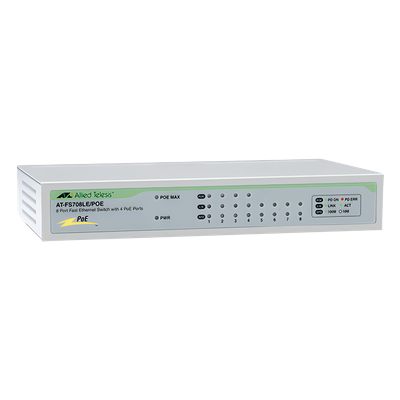 Switch No Administrable PoE de 8 puertos 10/100 Mbps (4 puertos PoE) con fuente de alimentación externa, 30 Watts