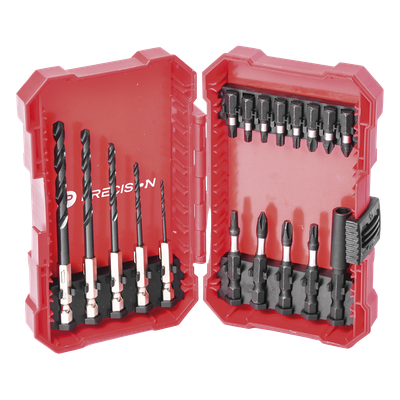 Juego de 18 Puntas y Brocas para Taladro, con Entrada Hexagonal de 1/4", Incluye Estuche.