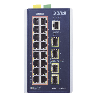 Switch Industrial Capa 3, 16 Puertos 10/100/1000T 802.3 AT POE +, 4 Puertos 1G / 2.5G SFP