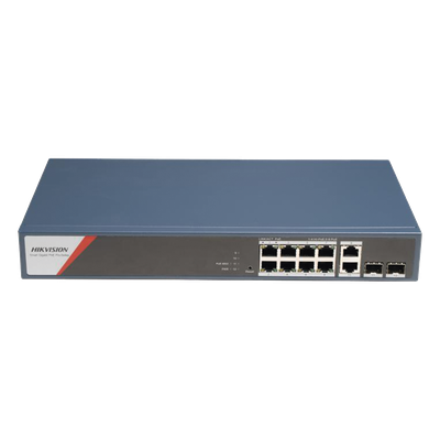 Switch Gigabit PoE+ / Administrable / 8 Puertos 1000 Mbps PoE+(4 Puertos PoE++ 90 W) / 2 Puertos 1000 Mbps de Uplink / 2 Puertos SFP / Configuración Nube Hik-PartnerPro / Modo Extendido hasta 300 Metros / 130 W 