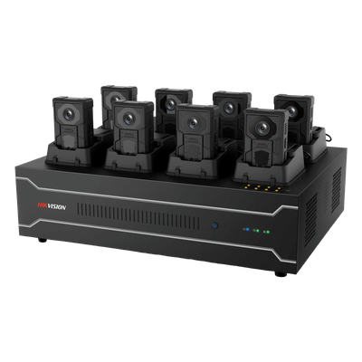 Estación de Acoplamiento para Cámaras Corporales DS-MH4172I / Carga y Recopilación de Datos para 8 Cámaras / 4 HDD de 2 TB a 6 TB / Interfaz USB 3.0 y Ethernet / Compatible con Windows 10