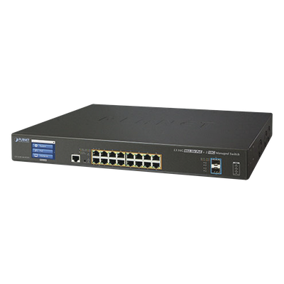 Switch Administrable Capa 3, 16 Puertos Gigabit con PoE 802.3bt, 2 Puertos 10 G SFP+, Pantalla Táctil (400 W)