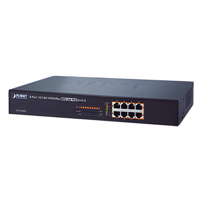 Switch no administrable de 8 Puertos 10/100/1000 Mbps con High PoE 802.3at, 240W potencia total