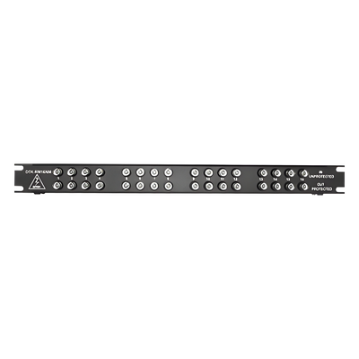 Protector de línea de video de 16 canales, 1U, conexión BNC coaxial entra/sale, sujeción 2.8 V