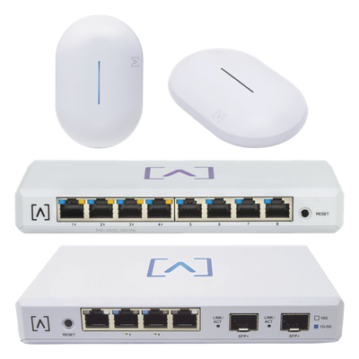 Starter KIT Alta Labs: Incluye 1 Router (Route10) / 1 Switch PoE (S8-POE) / 1 Puntos de Acceso WiFi 6 AP6 / 1 Punto de Acceso AP6-PRO / Bloqueo de Contenido / Administración en la Nube / App Gratuita / Compatible con la plataforma Purple