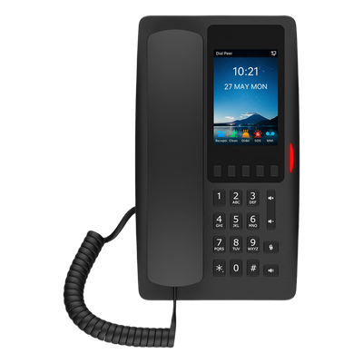 Teléfono IP Hotelero Wi-Fi 6 / Pantalla IPS 3.5" 320x480 / 2 Líneas SIP / 5 Teclas Programables / Puerto USB-A / PoE 802.3af / Audio HD / Diseño Negro