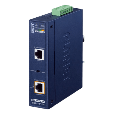 Inyector Industrial, Multi-Gigabit 802.3bt PoE++ / 95W / 2 Puertos RJ45 / 10M/100M/1G/2.5G/5Gbps / IP30 / -40 a 75°C / Montaje en Riel DIN o Pared
