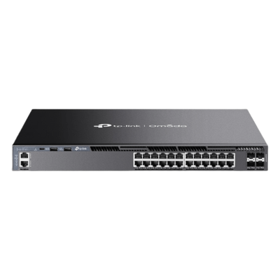 Switch Omada L3 SDN Administrable / 24 puertos Gigabit y 4 puertos SFP+ / Funciones RIP, VRRP, Servidor DHCP / Administración centralizada OMADA / Fuente Redundante