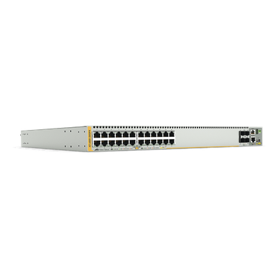 Switch PoE+ Stackeable Capa 3, 24 puertos 10/100/1000 Mbps + 4 puertos SFP+ 10 G y dos bahías hotswap PSU, Versión Federal